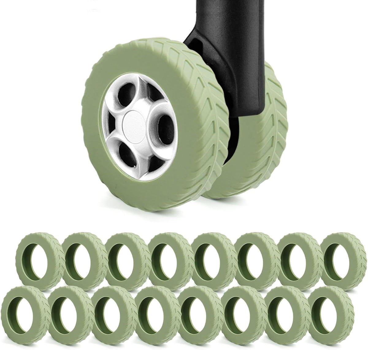 UMUST 8Pcs Luggage Wheel Covers,Silicone Cover for 2-2.4'' Suitcase Spinner Wheel, Upgrade Carry On Luggage Wheels Protector,Essential Travel Accessories (Gradual Green)