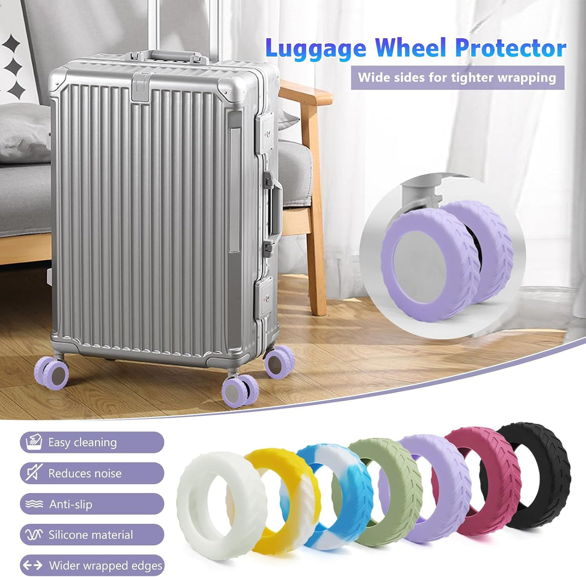 UMUST 8Pcs Luggage Wheel Covers,Silicone Cover for 2-2.4'' Suitcase Spinner Wheel, Upgrade Carry On Luggage Wheels Protector,Essential Travel Accessories (Gradual Green)