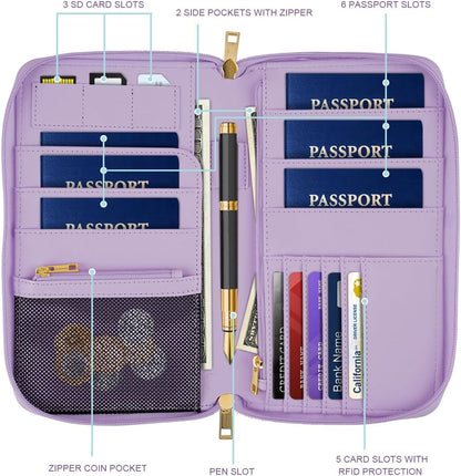 Family Passport Holder Wallet RFID Blocking Document Organizer