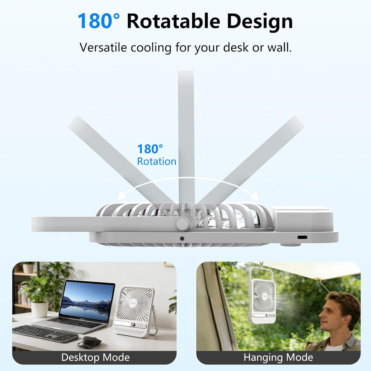 Travel Fan,7-Inch Portable Fan, Rechargeable Fan, 10000mAh Ultra-Thin Quiet