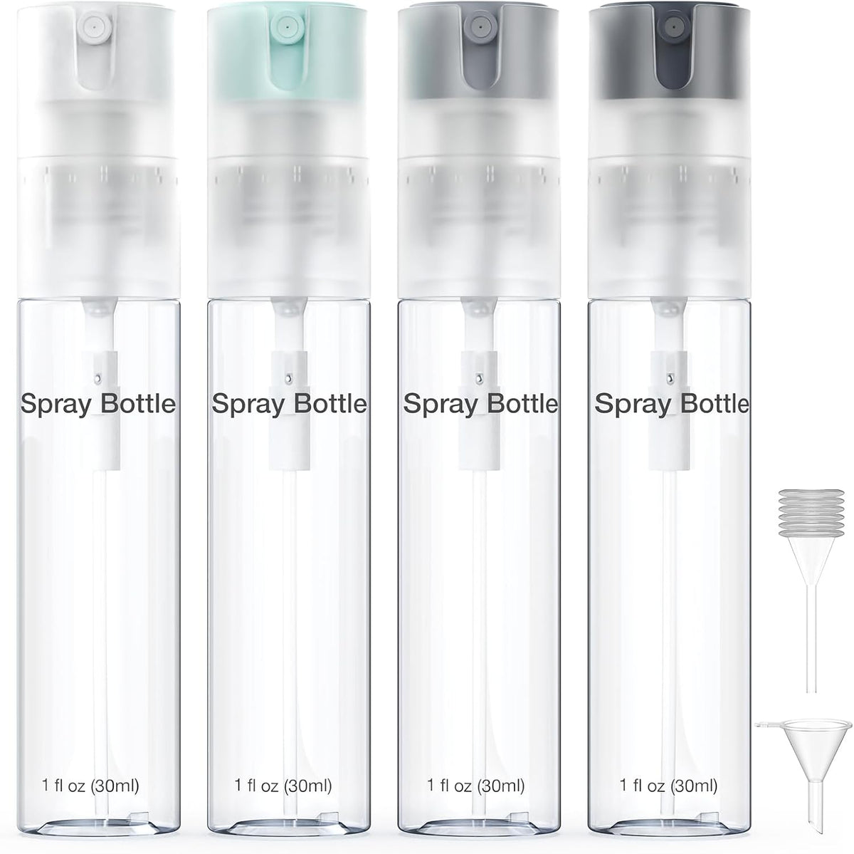 4 Pack Refillable Spray Bottle, Reversible Small Empty Spray Bottle with Fine Mist, Leak Proof - for Cleaning Solutions, Mosquito prevention, Face & Hair Mist - 4pk 1 OZ / 30 ML