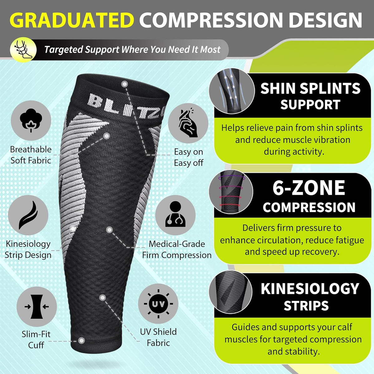 Calf Compression Sleeves, Footless Compression Socks for Men & Women