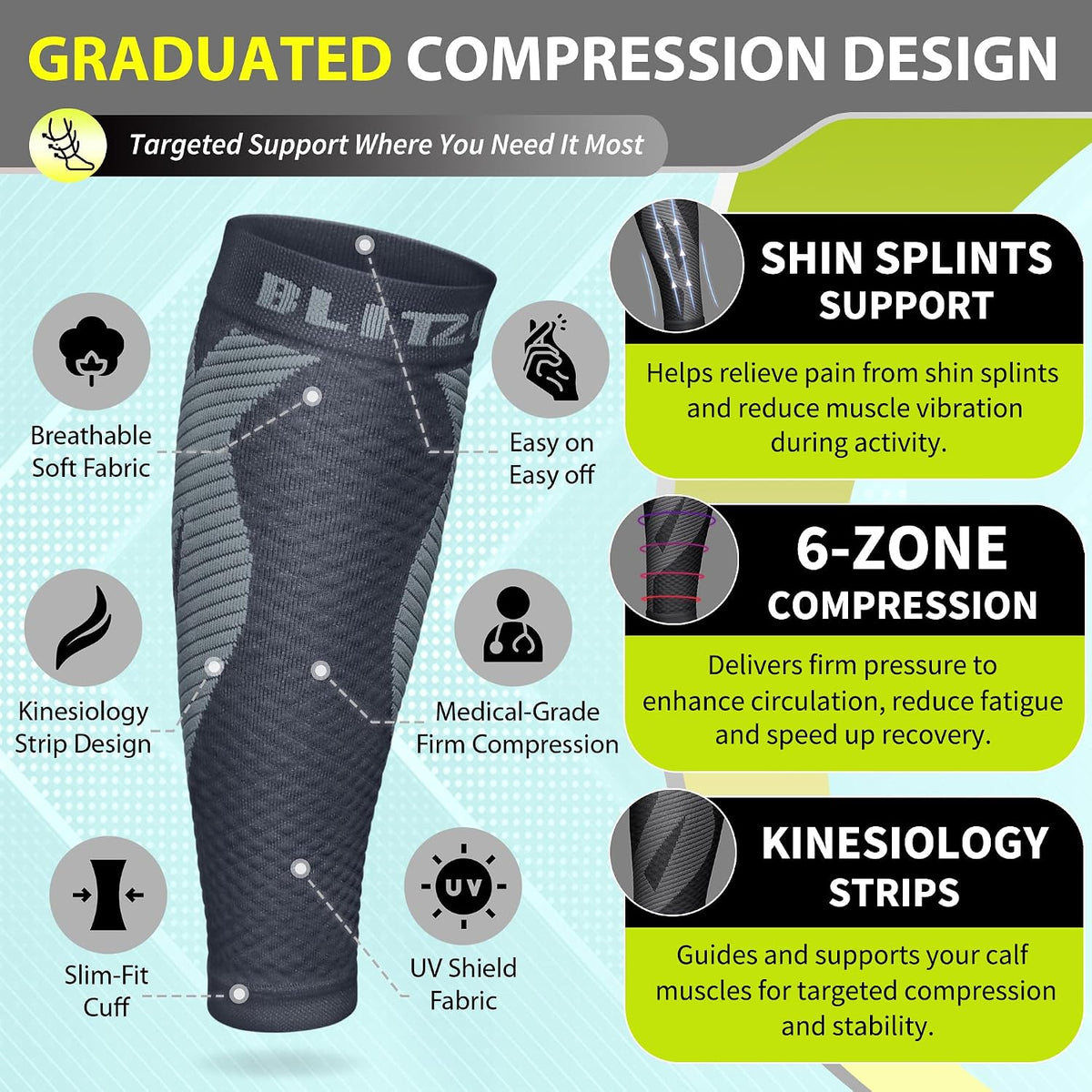 Calf Compression Sleeves, Footless Compression Socks for Men & Women