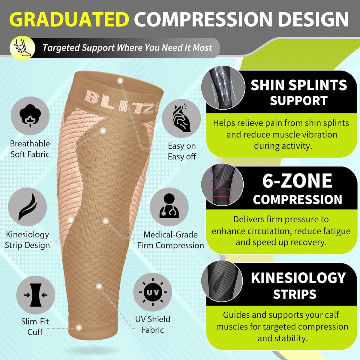 Calf Compression Sleeves, Footless Compression Socks for Men & Women