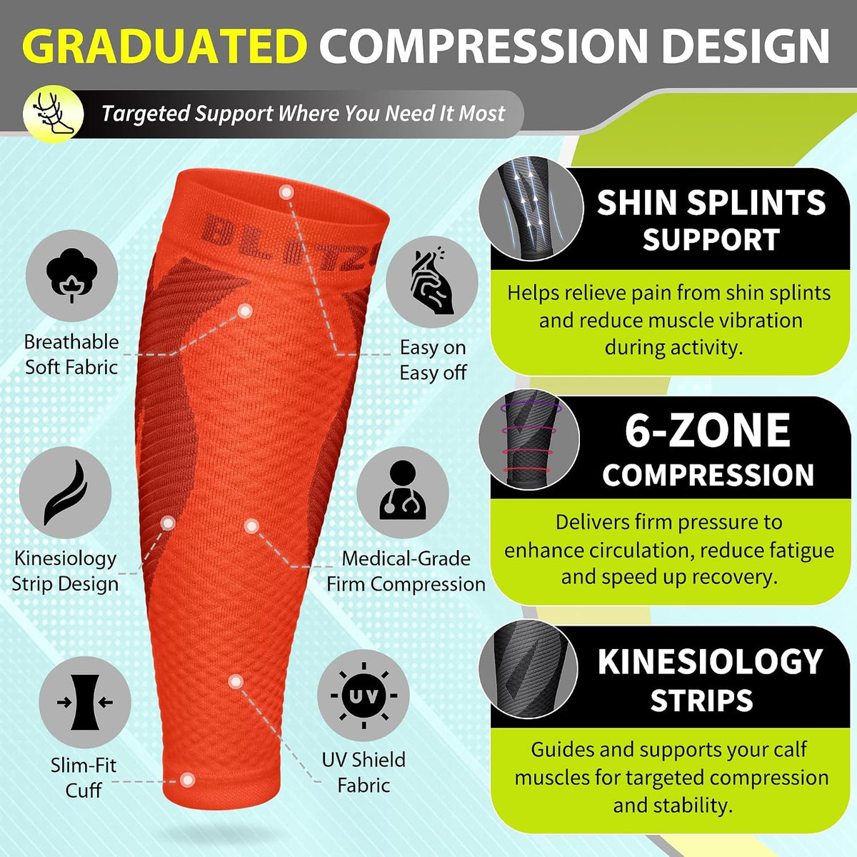 Calf Compression Sleeves, Footless Compression Socks for Men & Women