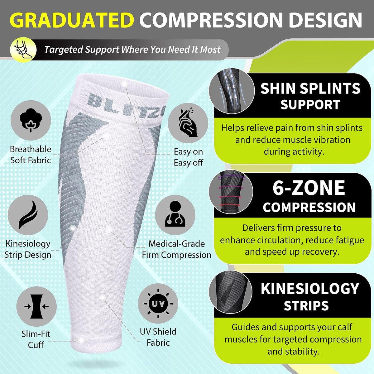 Calf Compression Sleeves, Footless Compression Socks for Men & Women