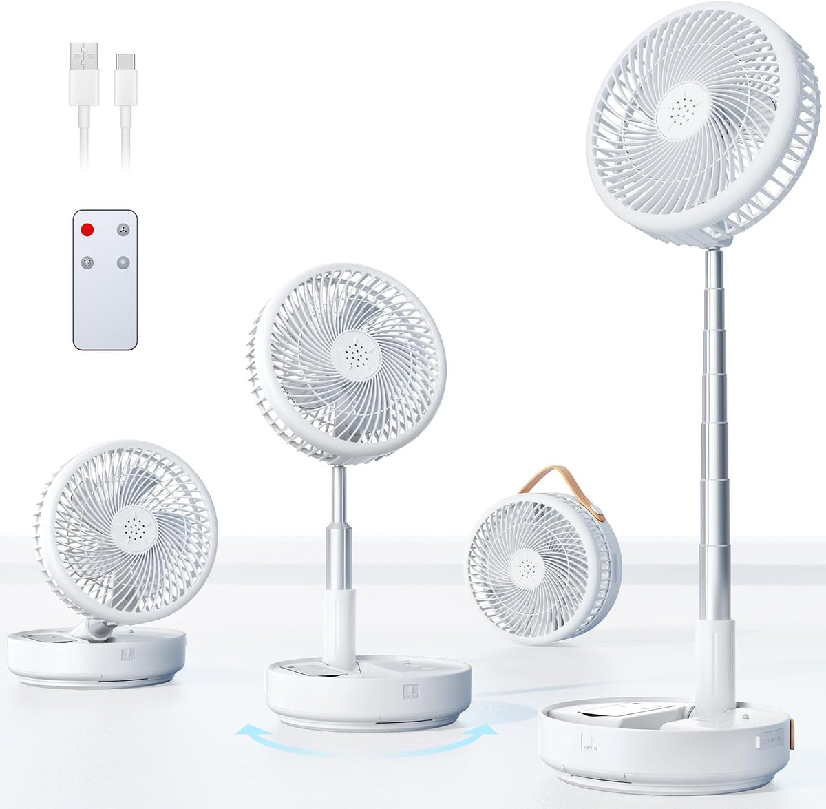 Portable Oscillating Travel Fan, 10400mAh Rechargeable Battery with Remote