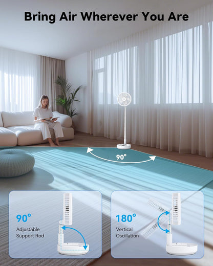 Portable Oscillating Travel Fan, 10400mAh Rechargeable Battery with Remote