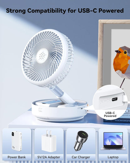 Portable Oscillating Travel Fan, 10400mAh Rechargeable Battery with Remote