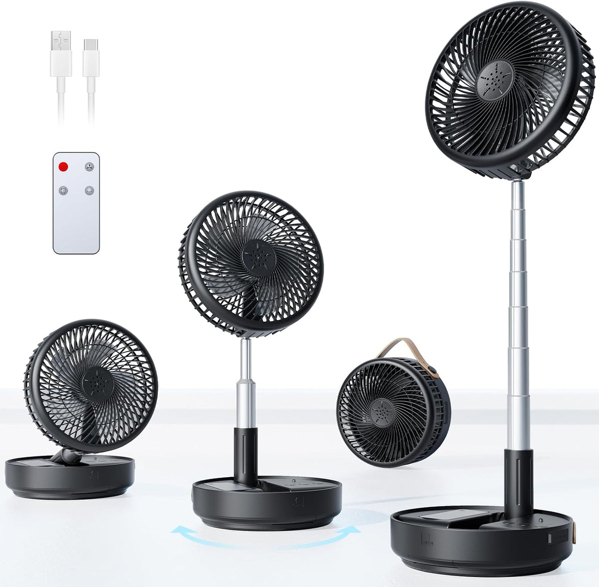 Portable Oscillating Travel Fan, 10400mAh Rechargeable Battery with Remote
