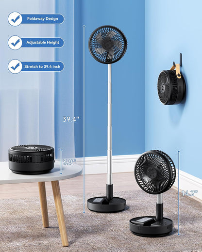 Portable Oscillating Travel Fan, 10400mAh Rechargeable Battery with Remote