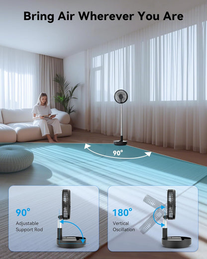 Portable Oscillating Travel Fan, 10400mAh Rechargeable Battery with Remote