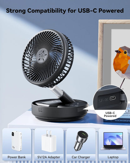 Portable Oscillating Travel Fan, 10400mAh Rechargeable Battery with Remote