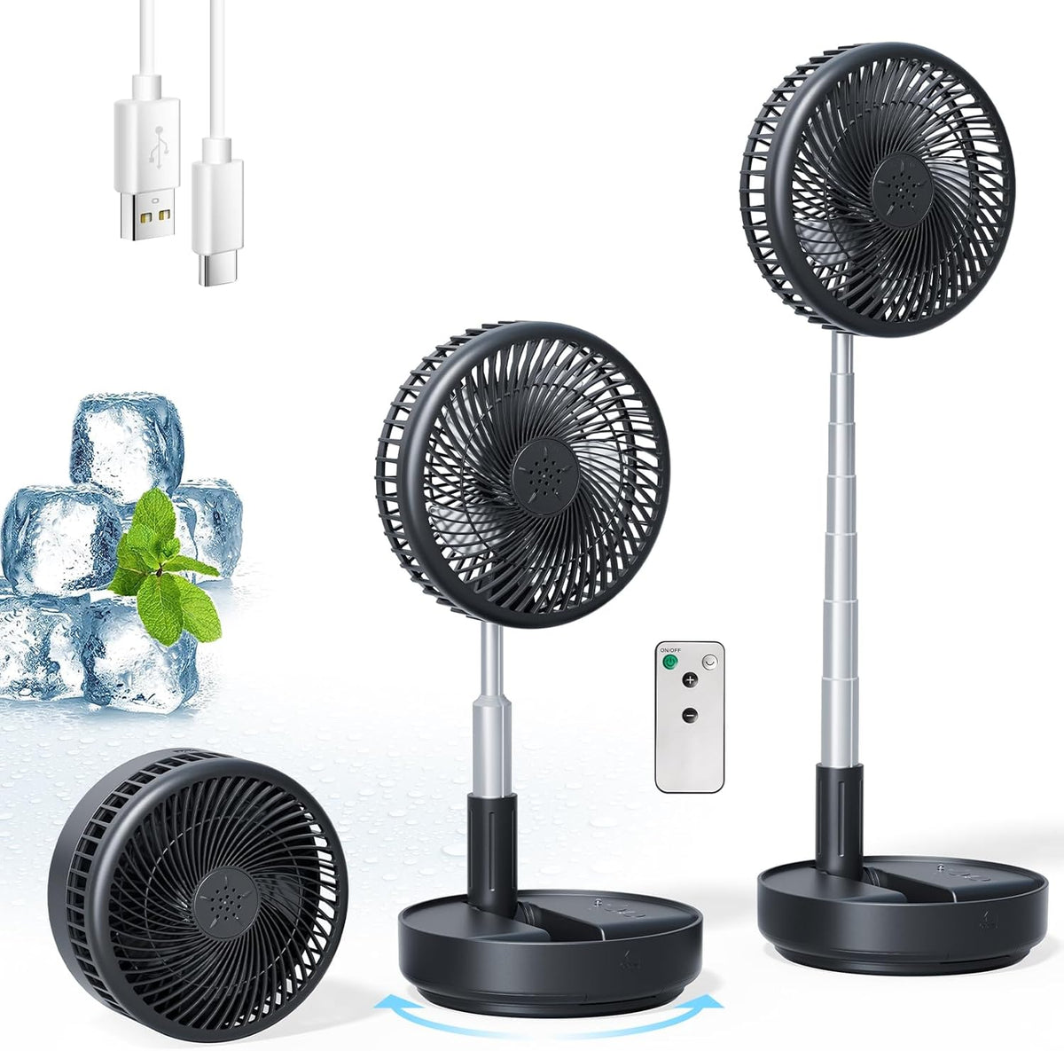 Portable Oscillating Travel Fan, 10400mAh Rechargeable Battery with Remote