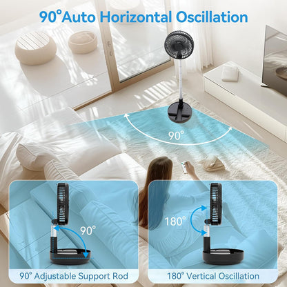 Portable Oscillating Travel Fan, 10400mAh Rechargeable Battery with Remote