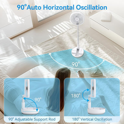 Portable Oscillating Travel Fan, 10400mAh Rechargeable Battery with Remote