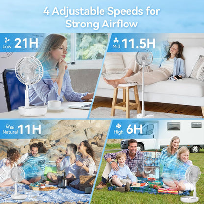 Portable Oscillating Travel Fan, 10400mAh Rechargeable Battery with Remote