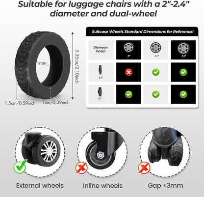 8 Pack Luggage Wheel Covers for Dual Spinner Wheels, Silicone Suitcase Wheel Protectors for 2.0"-2.4" Wheels, Noise Reducing & Anti-Scratch Tire Sleeves, Travel Accessories for Checked & Carry On
