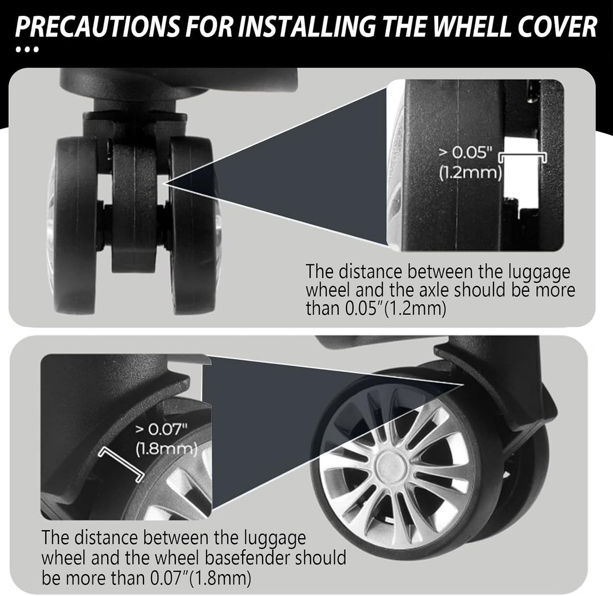 8 Pack Luggage Wheel Covers for Dual Spinner Wheels, Silicone Suitcase Wheel Protectors for 2.0"-2.4" Wheels, Noise Reducing & Anti-Scratch Tire Sleeves, Travel Accessories for Checked & Carry On