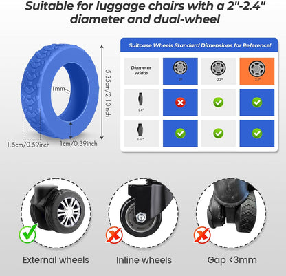8 Pack Luggage Wheel Covers for Dual Spinner Wheels, Silicone Suitcase Wheel Protectors for 2.0"-2.4" Wheels, Noise Reducing & Anti-Scratch Tire Sleeves, Travel Accessories for Checked & Carry On