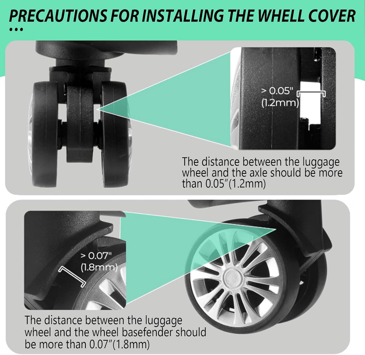 8 Pack Luggage Wheel Covers for Dual Spinner Wheels, Silicone Suitcase Wheel Protectors for 2.0"-2.4" Wheels, Noise Reducing & Anti-Scratch Tire Sleeves, Travel Accessories for Checked & Carry On