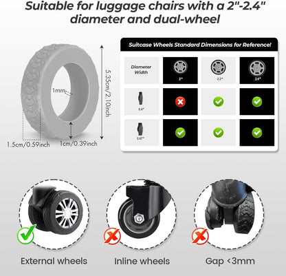 8 Pack Luggage Wheel Covers for Dual Spinner Wheels, Silicone Suitcase Wheel Protectors for 2.0"-2.4" Wheels, Noise Reducing & Anti-Scratch Tire Sleeves, Travel Accessories for Checked & Carry On