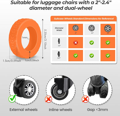 8 Pack Luggage Wheel Covers for Dual Spinner Wheels, Silicone Suitcase Wheel Protectors for 2.0"-2.4" Wheels, Noise Reducing & Anti-Scratch Tire Sleeves, Travel Accessories for Checked & Carry On