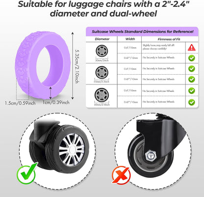8 Pack Luggage Wheel Covers for Dual Spinner Wheels, Silicone Suitcase Wheel Protectors for 2.0"-2.4" Wheels, Noise Reducing & Anti-Scratch Tire Sleeves, Travel Accessories for Checked & Carry On
