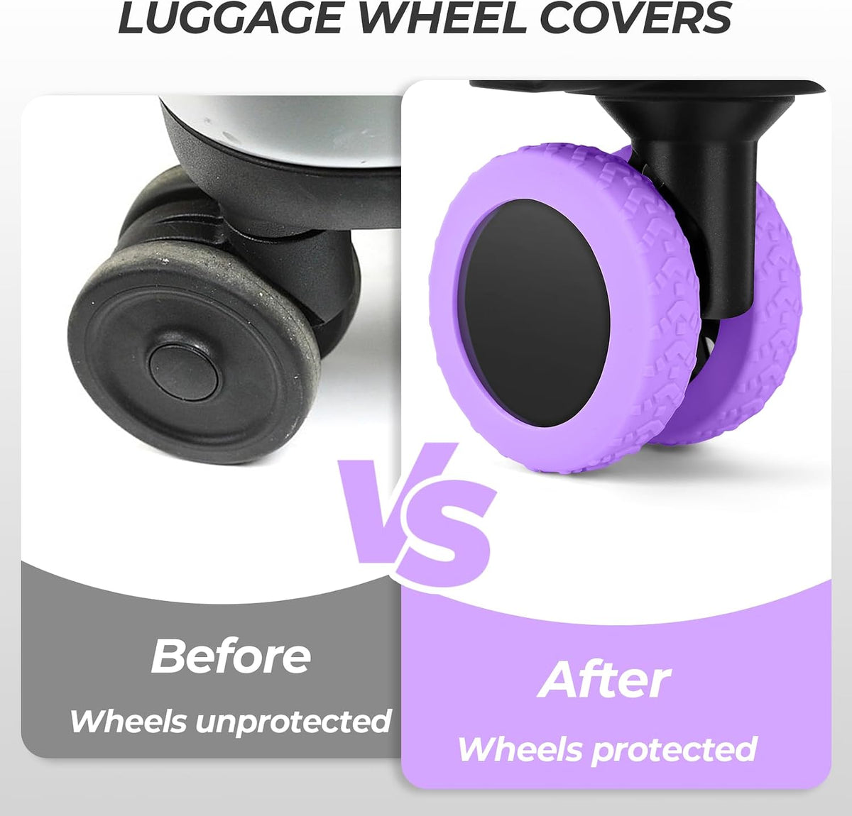 8 Pack Luggage Wheel Covers for Dual Spinner Wheels, Silicone Suitcase Wheel Protectors for 2.0"-2.4" Wheels, Noise Reducing & Anti-Scratch Tire Sleeves, Travel Accessories for Checked & Carry On
