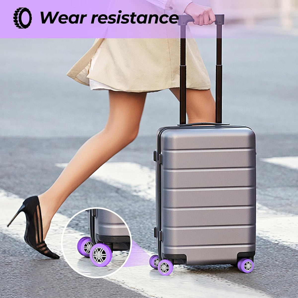 8 Pack Luggage Wheel Covers for Dual Spinner Wheels, Silicone Suitcase Wheel Protectors for 2.0"-2.4" Wheels, Noise Reducing & Anti-Scratch Tire Sleeves, Travel Accessories for Checked & Carry On