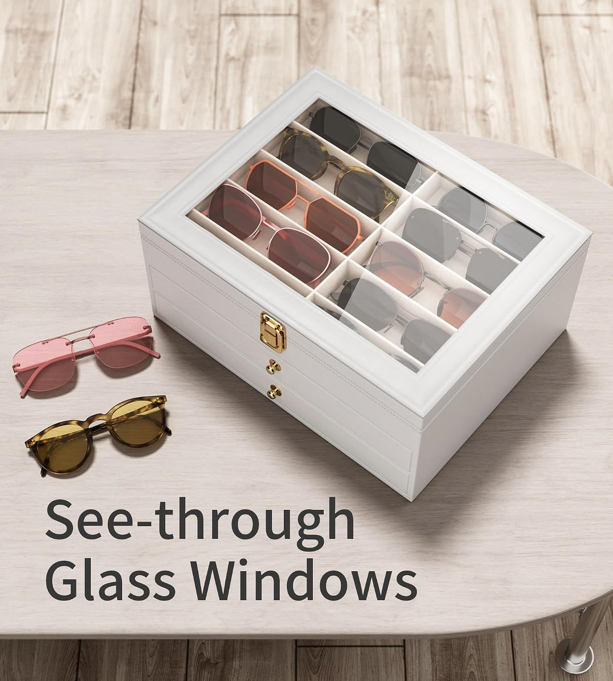 NEWLOOP 10/30 Slots Sunglass Organizer for Multiple Pairs of Eyeglass See-through Display Case Storage Box for Women Men