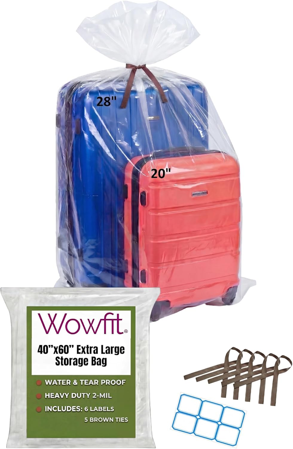 Extra Large Storage Bags for Car Seat & Luggage, 40x60, 5 CT, 2 Mil