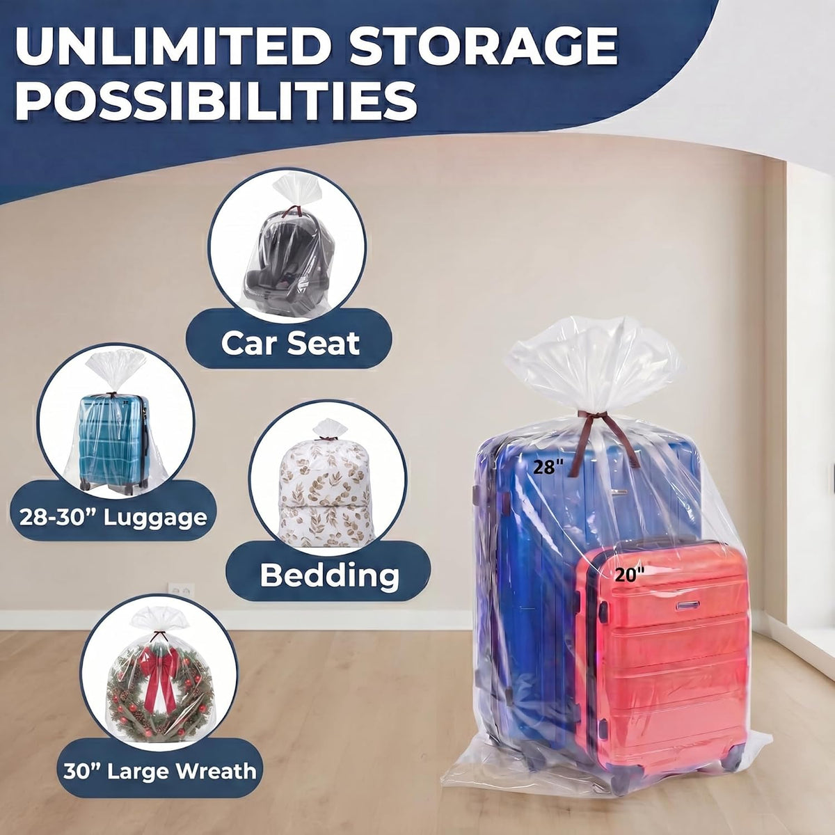 Extra Large Storage Bags for Car Seat & Luggage, 40x60, 5 CT, 2 Mil