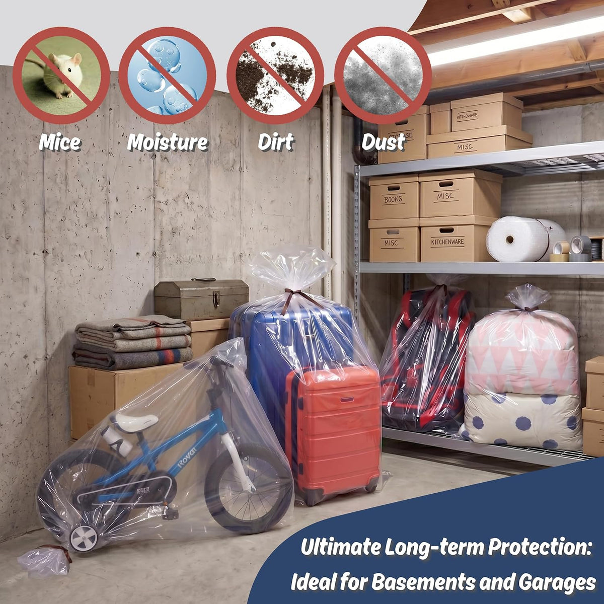 Extra Large Storage Bags for Car Seat & Luggage, 40x60, 5 CT, 2 Mil