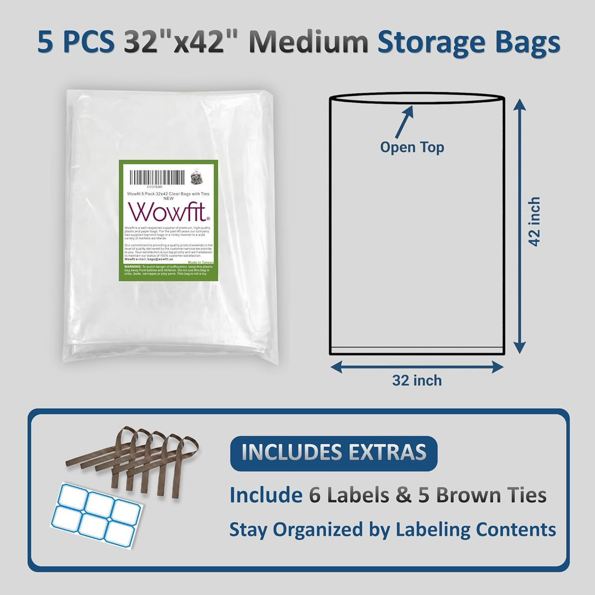 Extra Large Storage Bags for Car Seat & Luggage, 40x60, 5 CT, 2 Mil