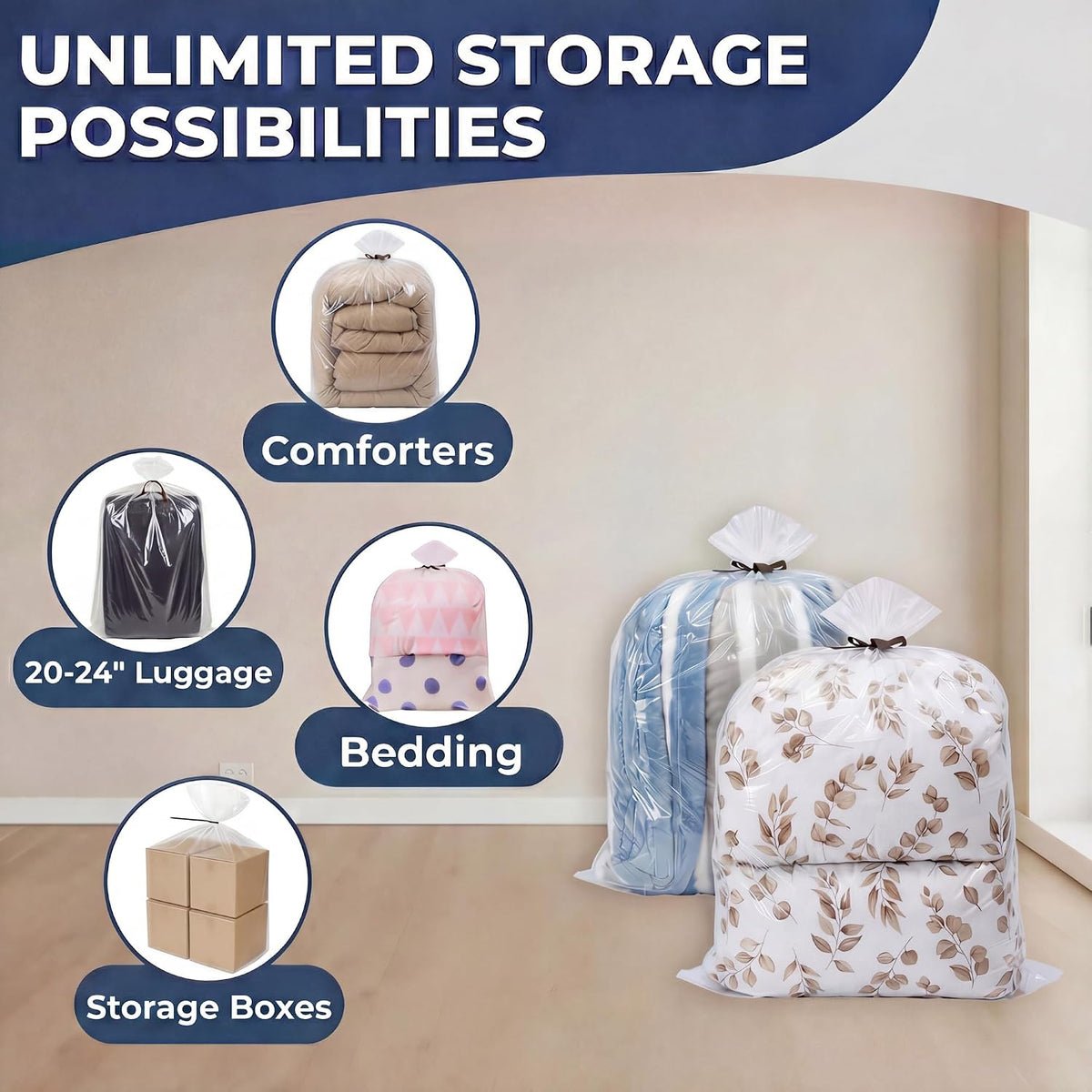 Extra Large Storage Bags for Car Seat & Luggage, 40x60, 5 CT, 2 Mil