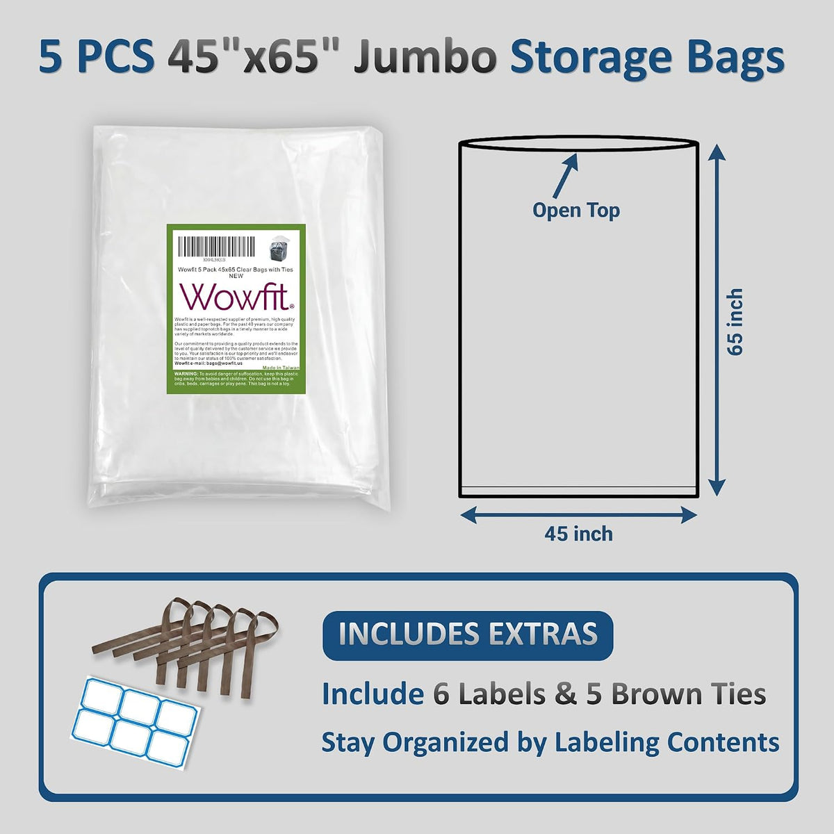Extra Large Storage Bags for Car Seat & Luggage, 40x60, 5 CT, 2 Mil