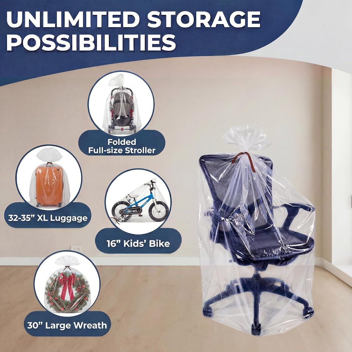 Extra Large Storage Bags for Car Seat & Luggage, 40x60, 5 CT, 2 Mil