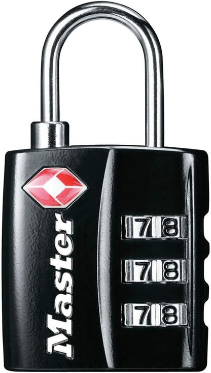 Black TSA-Approved Luggage Lock with Wide Lock Body and Thin, Durable Steel Shackle, Zipper Lock for Backpacks, Luggage, 4680DBLK