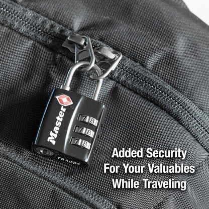Black TSA-Approved Luggage Lock with Wide Lock Body and Thin, Durable Steel Shackle, Zipper Lock for Backpacks, Luggage, 4680DBLK
