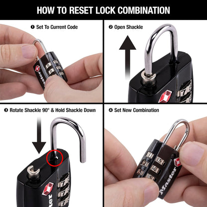 Black TSA-Approved Luggage Lock with Wide Lock Body and Thin, Durable Steel Shackle, Zipper Lock for Backpacks, Luggage, 4680DBLK