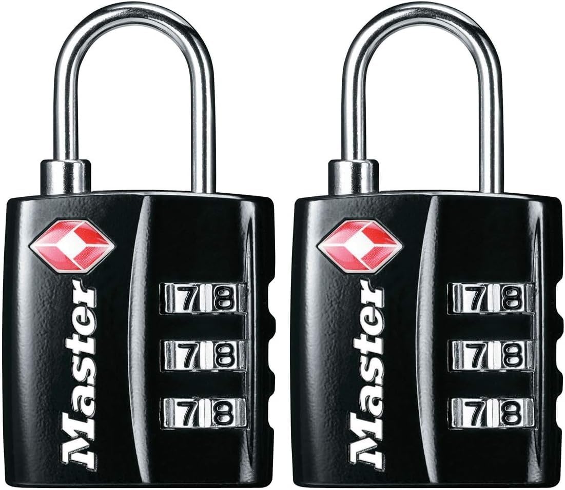 Black TSA-Approved Luggage Lock with Wide Lock Body and Thin, Durable Steel Shackle, Zipper Lock for Backpacks, Luggage, 4680DBLK