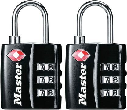 Black TSA-Approved Luggage Lock with Wide Lock Body and Thin, Durable Steel Shackle, Zipper Lock for Backpacks, Luggage, 4680DBLK