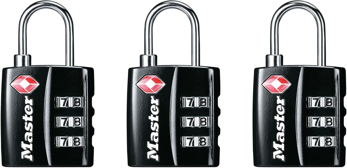 Black TSA-Approved Luggage Lock with Wide Lock Body and Thin, Durable Steel Shackle, Zipper Lock for Backpacks, Luggage, 4680DBLK