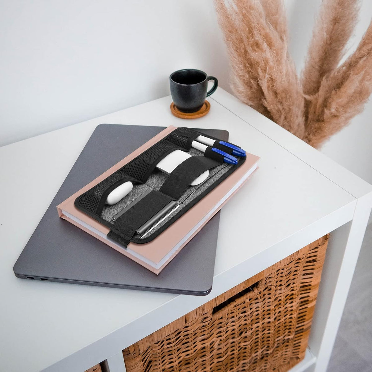Portable Tech Organizer Attachable to Laptop for Electronics, Cables, Mouse, Power Bank, USB Adapter, Charger, Cellphone - Gray