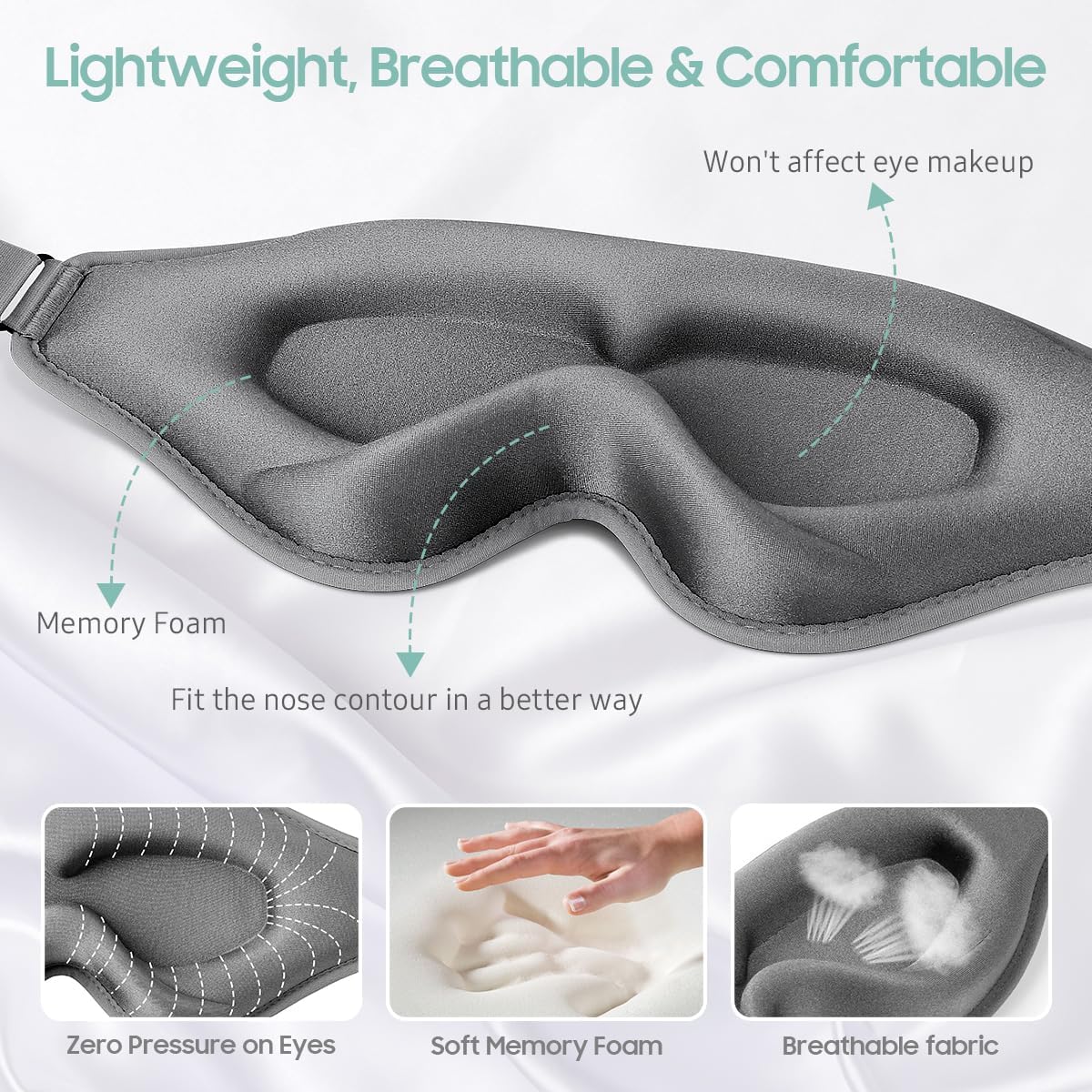 Sleep Mask, Premium Eye Mask for Sleeping, Total Blackout, Superior Soft Comfort, Upgraded 3D Ergonomic Designed Sleeping Mask for Home, Office, Travel, Meditation, Sky Blue