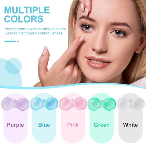 50 Pack Contact Lens Cases, Transparent Contact Cases Bulk in 5 colors, Cute Contact Lenses Case Leak-proof, Eye Contact Case for Home and Travel