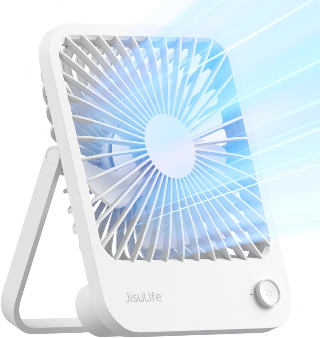 JISULIFE Desk Fan Battery Rechargeable, 180°Foldable Portable Personal Fan