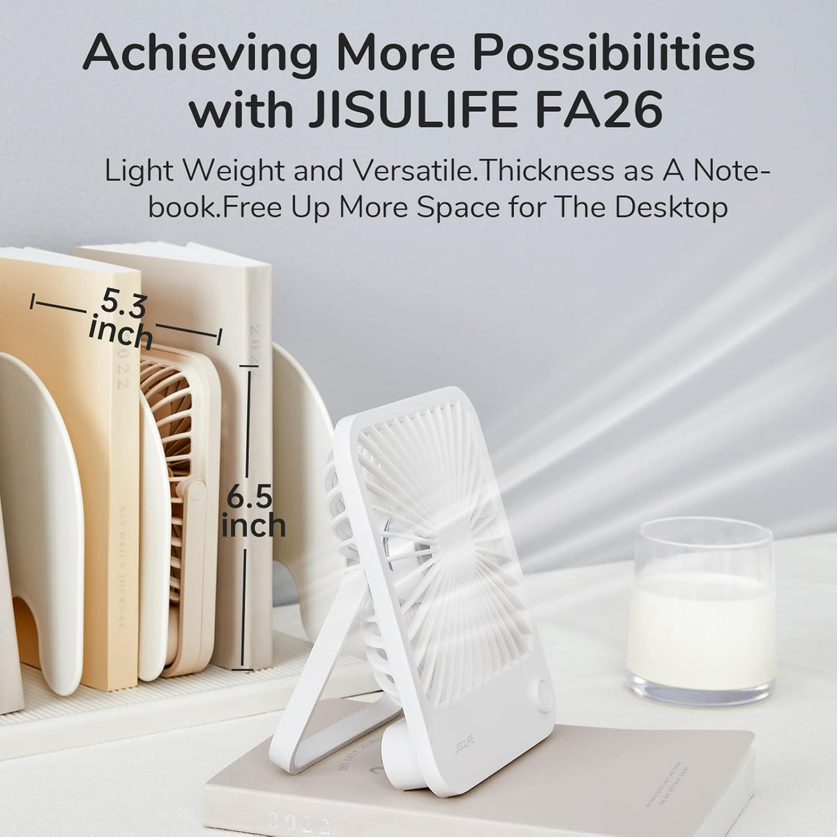 JISULIFE Desk Fan Battery Rechargeable, 180°Foldable Portable Personal Fan