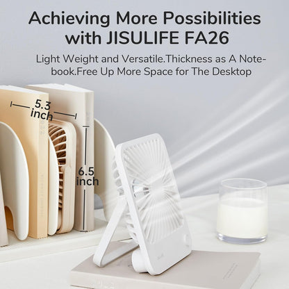 JISULIFE Desk Fan Battery Rechargeable, 180°Foldable Portable Personal Fan
